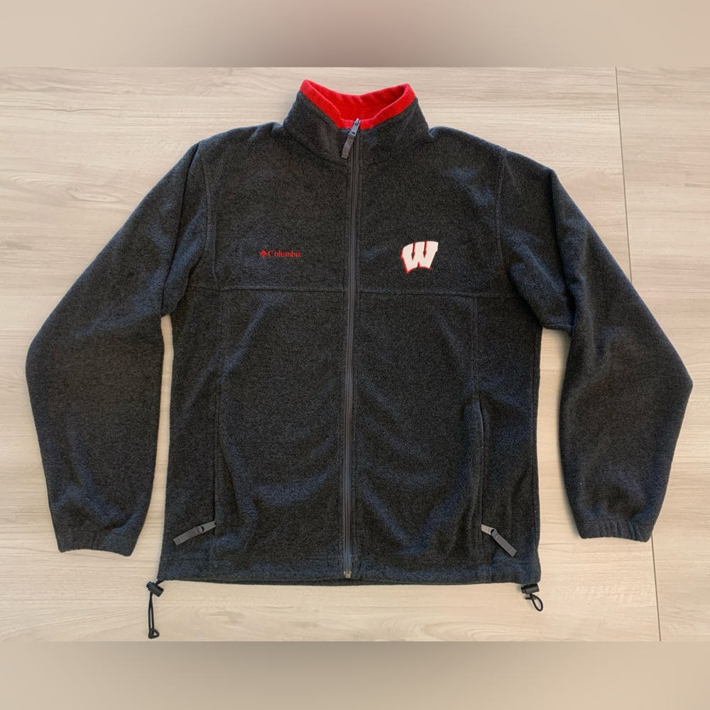Wisconsin Badgers Columbia Fleece Full Zip Up Jacket Gray Size Md
